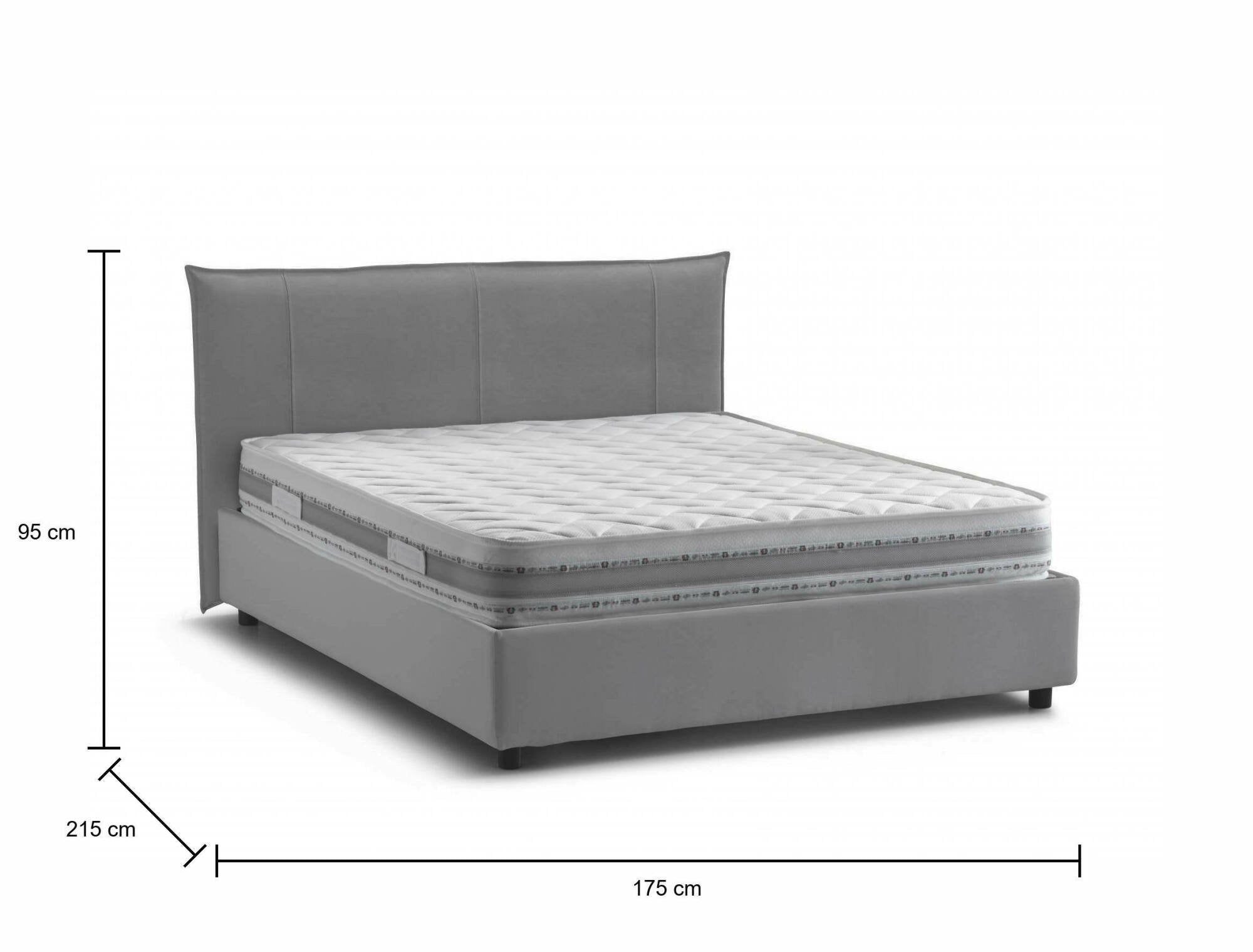 Letto matrimoniale Geras, Letto contenitore con rivestimento in tessuto, Made in Italy, Apertura frontale, con materasso 160x200 cm incluso, Grigio
