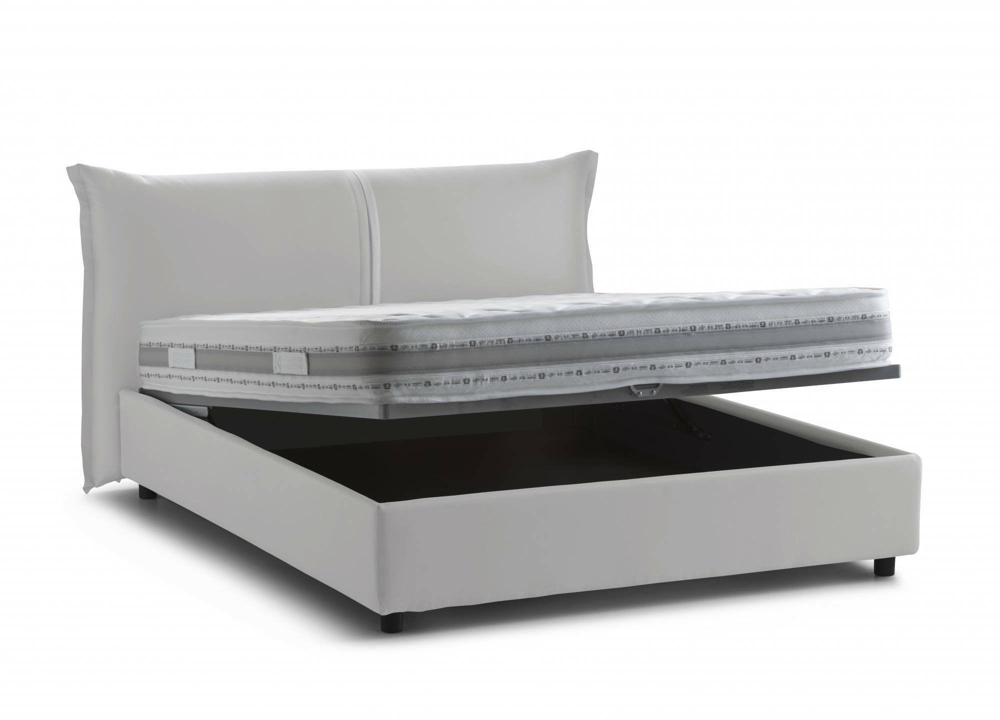 Letto matrimoniale Alabaster, Letto contenitore con rivestimento in tessuto, Made in Italy, Apertura frontale, adatto per materasso 160x190 cm, Bianco