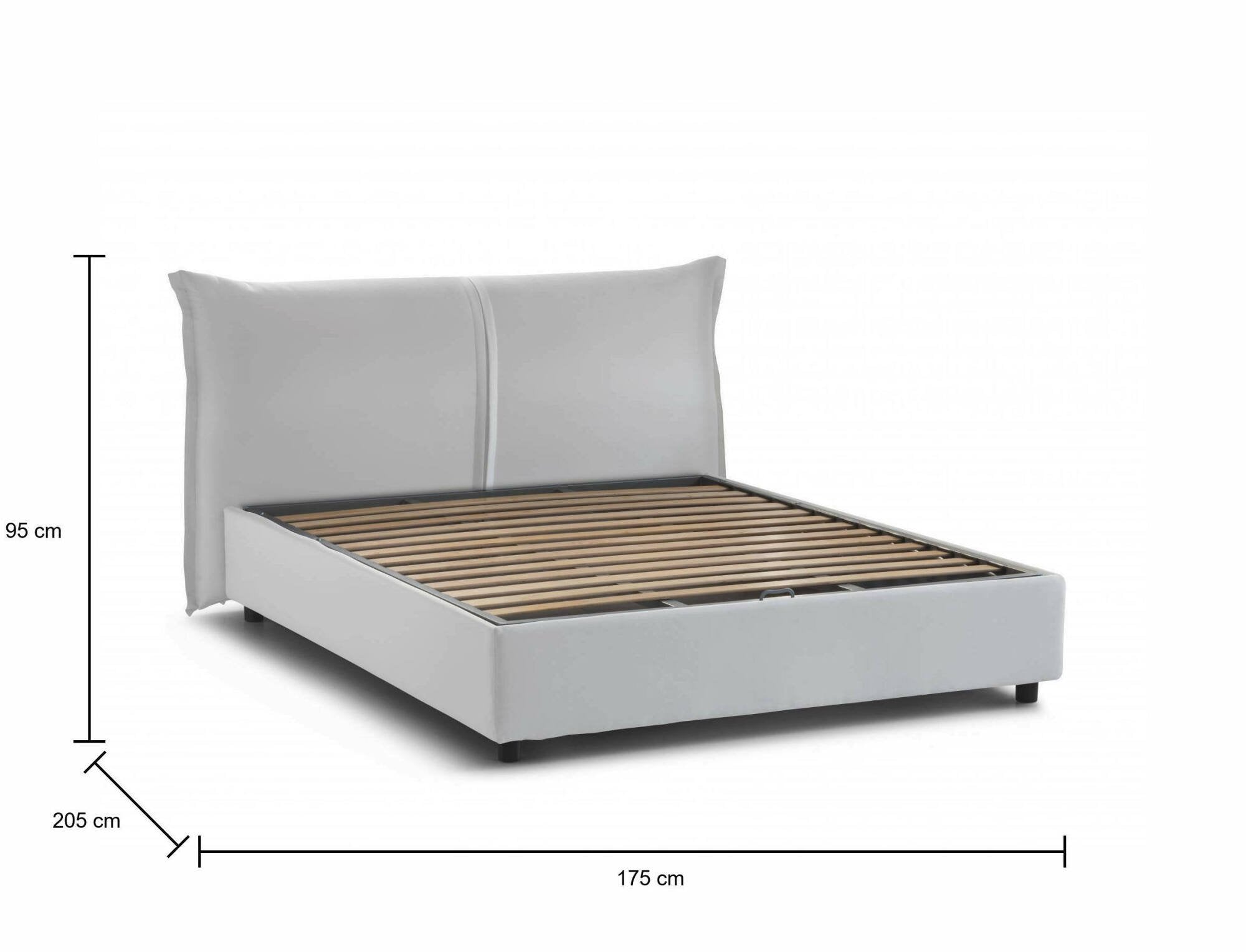 Letto matrimoniale Alabaster, Letto contenitore con rivestimento in tessuto, Made in Italy, Apertura frontale, adatto per materasso 160x190 cm, Bianco