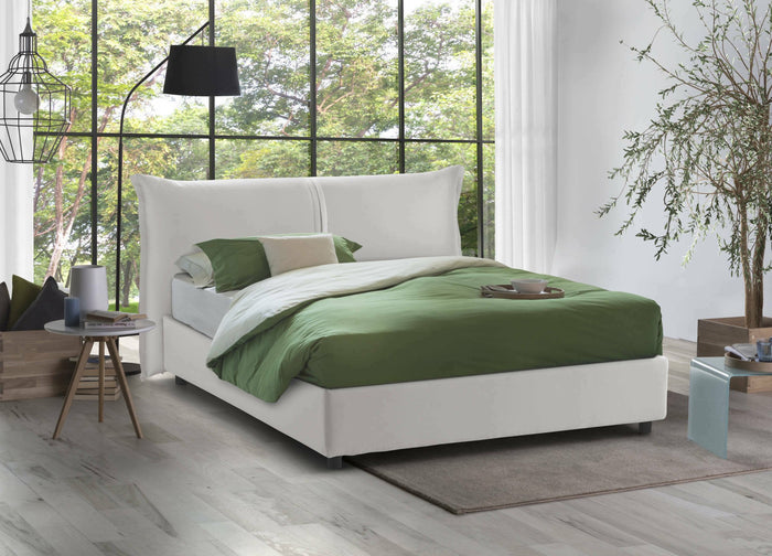 Letto matrimoniale Alabaster, Letto contenitore con rivestimento in tessuto, Made in Italy, Apertura frontale, adatto per materasso 160x190 cm, Bianco