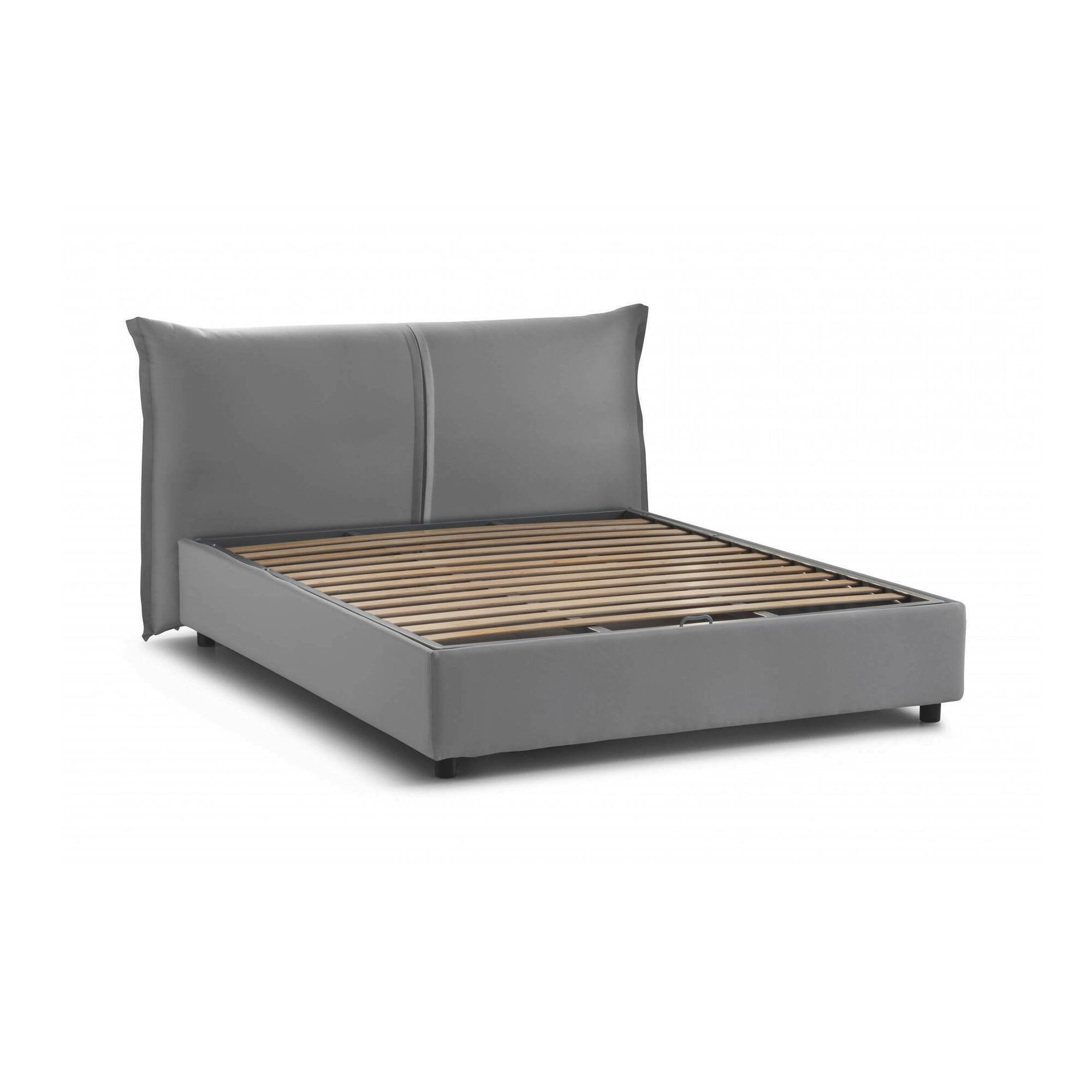 Letto matrimoniale Alabaster, Letto contenitore con rivestimento in tessuto, Made in Italy, Apertura frontale, adatto per materasso 160x190 cm, Grigio