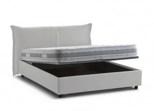 Letto matrimoniale Abarat, Letto contenitore con rivestimento in tessuto, Made in Italy, Apertura frontale, adatto per materasso 160x200 cm, Bianco