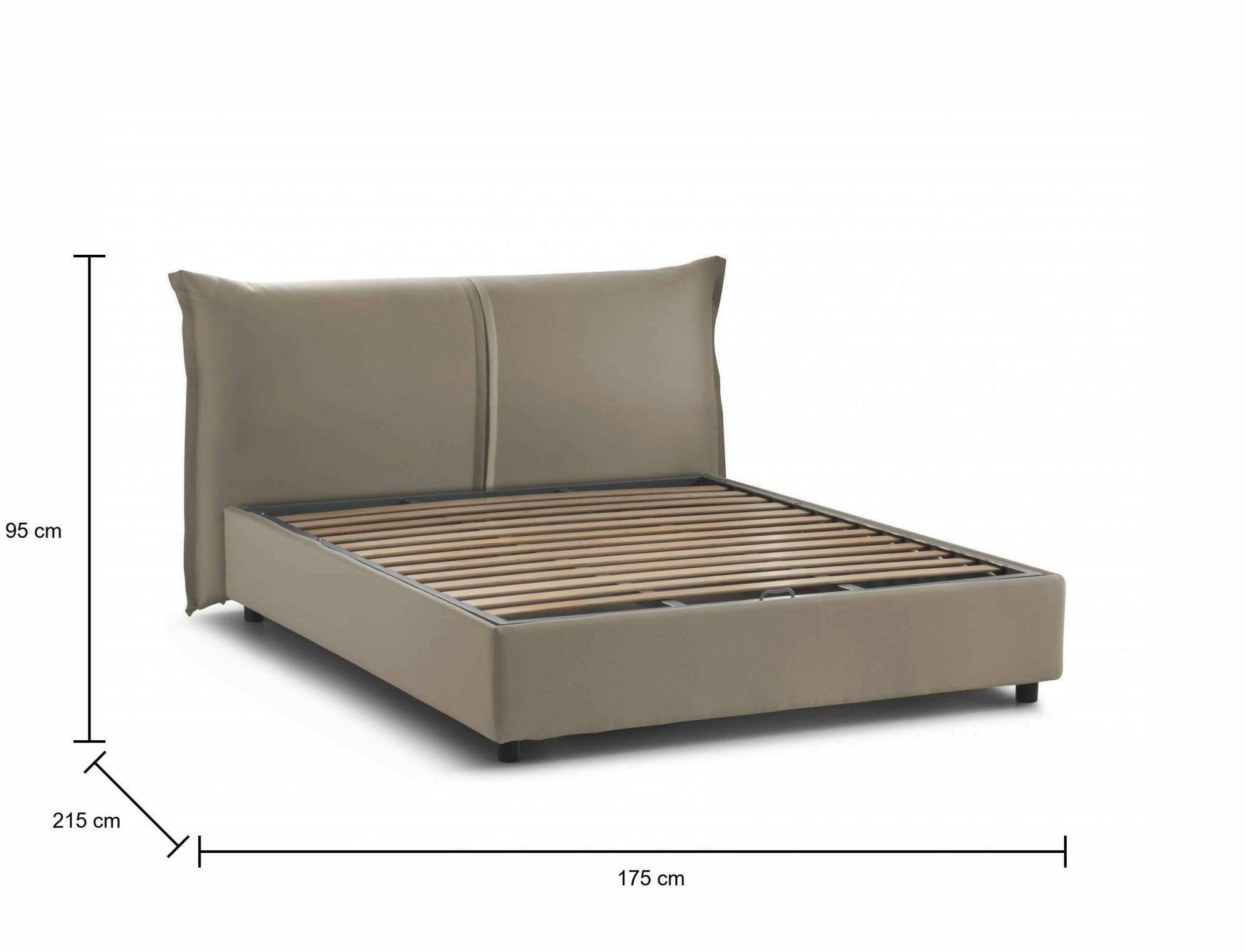 Letto matrimoniale Abarat, Letto contenitore con rivestimento in tessuto, Made in Italy, Apertura frontale, adatto per materasso 160x200 cm, Tortora