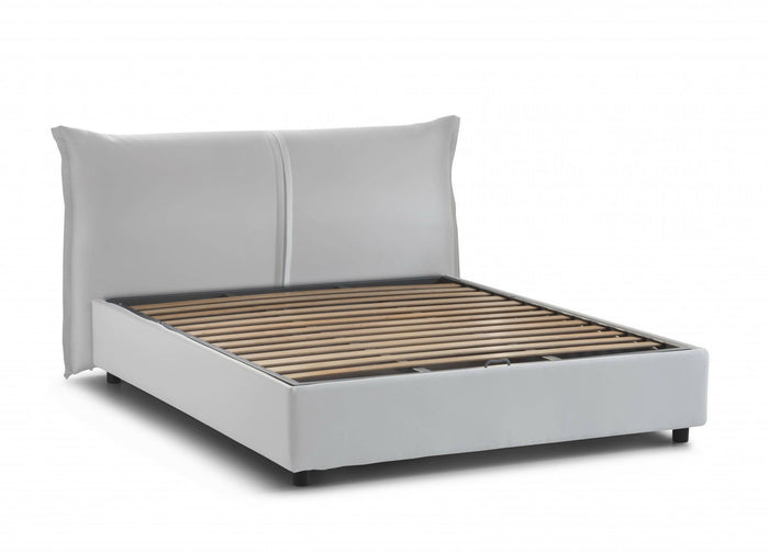 Letto matrimoniale Aldus, Letto contenitore con rivestimento in tessuto, Made in Italy, Apertura frontale, con materasso 160x200 cm incluso, Bianco