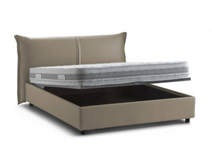 Letto matrimoniale Aldus, Letto contenitore con rivestimento in tessuto, Made in Italy, Apertura frontale, con materasso 160x200 cm incluso, Tortora