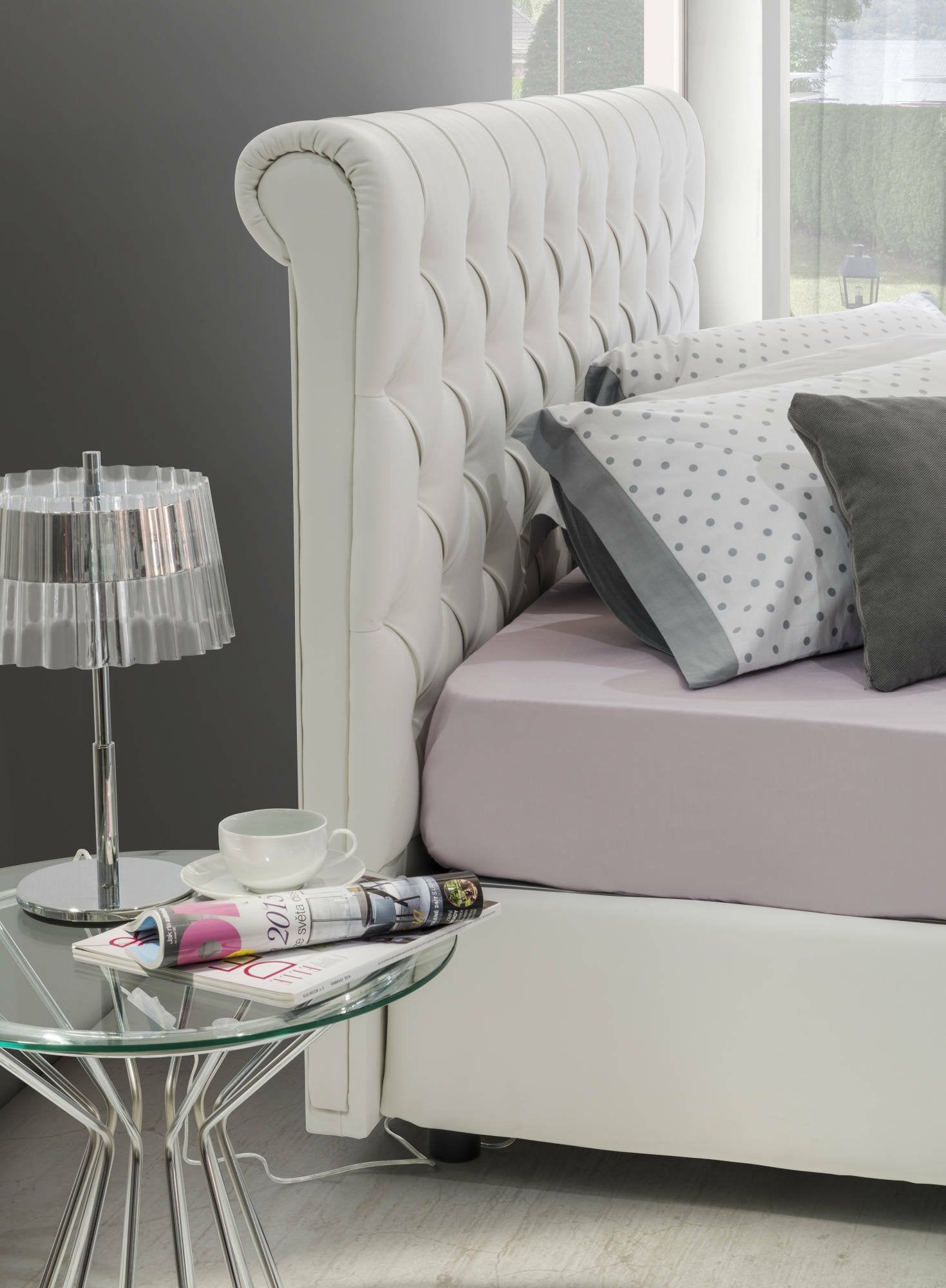 Letto matrimoniale Arnorld, Letto contenitore e testata in ecopelle, Made in Italy, Apertura frontale, Bianco, adatto a materasso da 160x190 cm