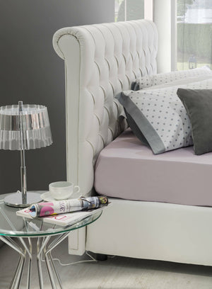 Letto matrimoniale Arnorld, Letto contenitore e testata in ecopelle, Made in Italy, Apertura frontale, Bianco, adatto a materasso da 160x190 cm