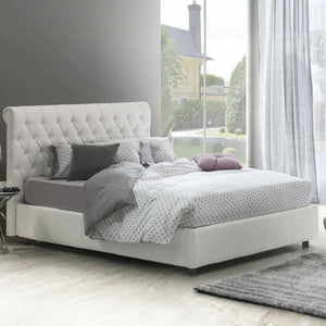 Letto matrimoniale Arnorld, Letto contenitore e testata in ecopelle, Made in Italy, Apertura frontale, Bianco, adatto a materasso da 160x190 cm