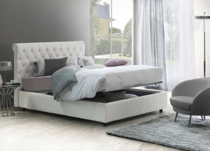 Letto matrimoniale Arnorld, Letto contenitore e testata in ecopelle, Made in Italy, Apertura frontale, Bianco, con incluso materasso da 160x190 cm