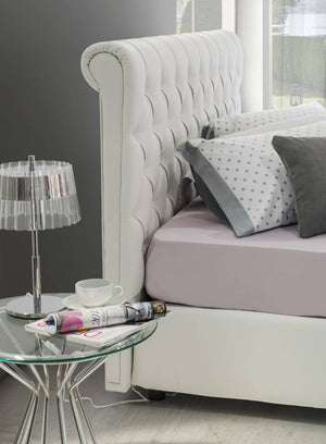 Letto matrimoniale Arnorld, Letto contenitore e testata in ecopelle, Made in Italy, Apertura frontale, Bianco, con incluso materasso da 160x190 cm