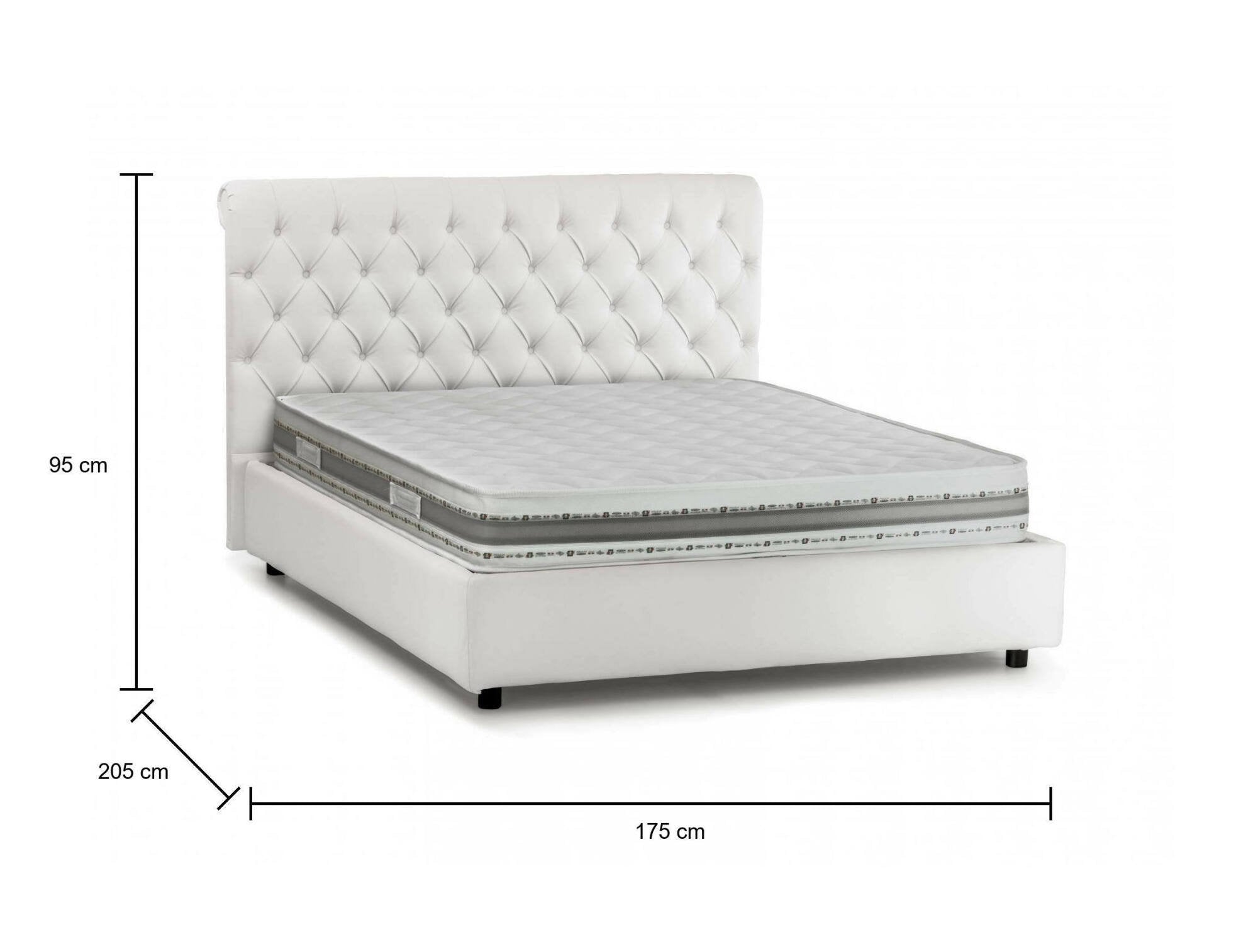 Letto matrimoniale Arnorld, Letto contenitore e testata in ecopelle, Made in Italy, Apertura frontale, Bianco, con incluso materasso da 160x190 cm