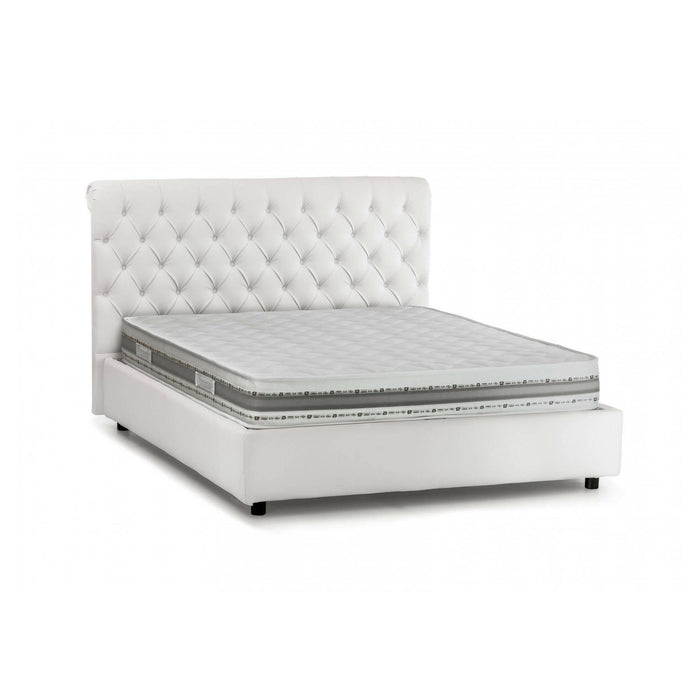 Letto matrimoniale Arnorld, Letto contenitore e testata in ecopelle, Made in Italy, Apertura frontale, Bianco, con incluso materasso da 160x190 cm