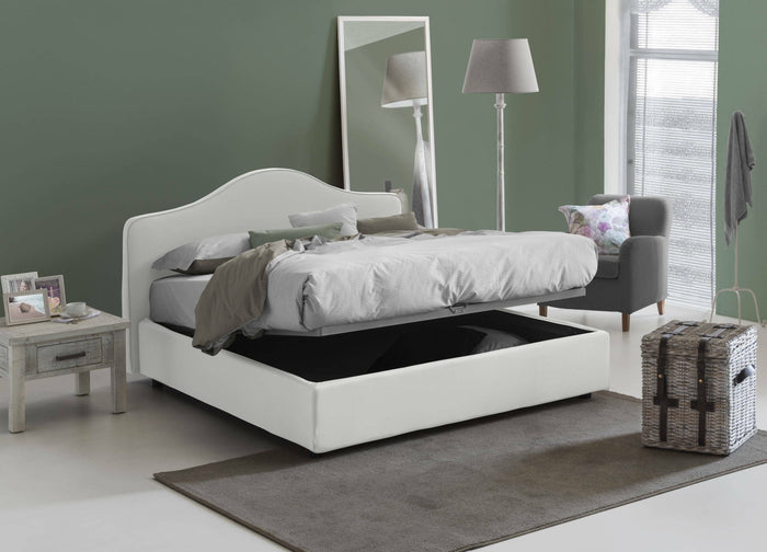 Letto matrimoniale Abigael, Letto contenitore con rivestimento in tessuto, Made in Italy, Apertura frontale, adatto per materasso 160x190 cm, Bianco