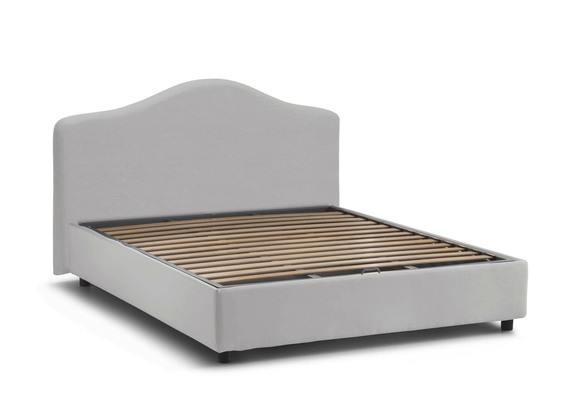 Letto matrimoniale Akym, Letto contenitore con rivestimento in tessuto, Made in Italy, Apertura frontale, con materasso 160x190 cm incluso, Bianco