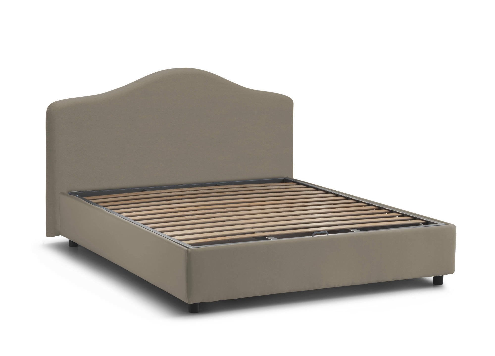 Letto matrimoniale Akym, Letto contenitore con rivestimento in tessuto, Made in Italy, Apertura frontale, con materasso 160x190 cm incluso, Tortora