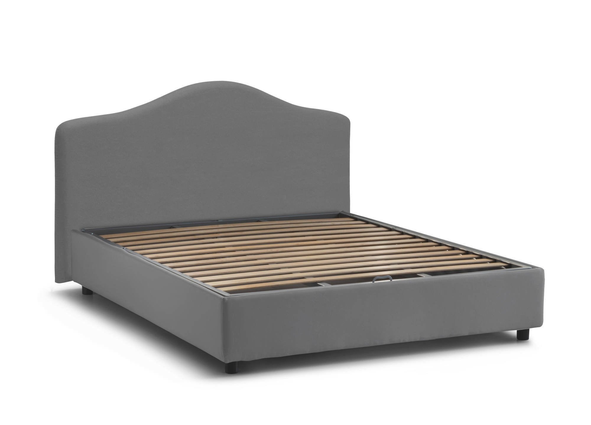 Letto matrimoniale Akym, Letto contenitore con rivestimento in tessuto, Made in Italy, Apertura frontale, con materasso 160x190 cm incluso, Grigio