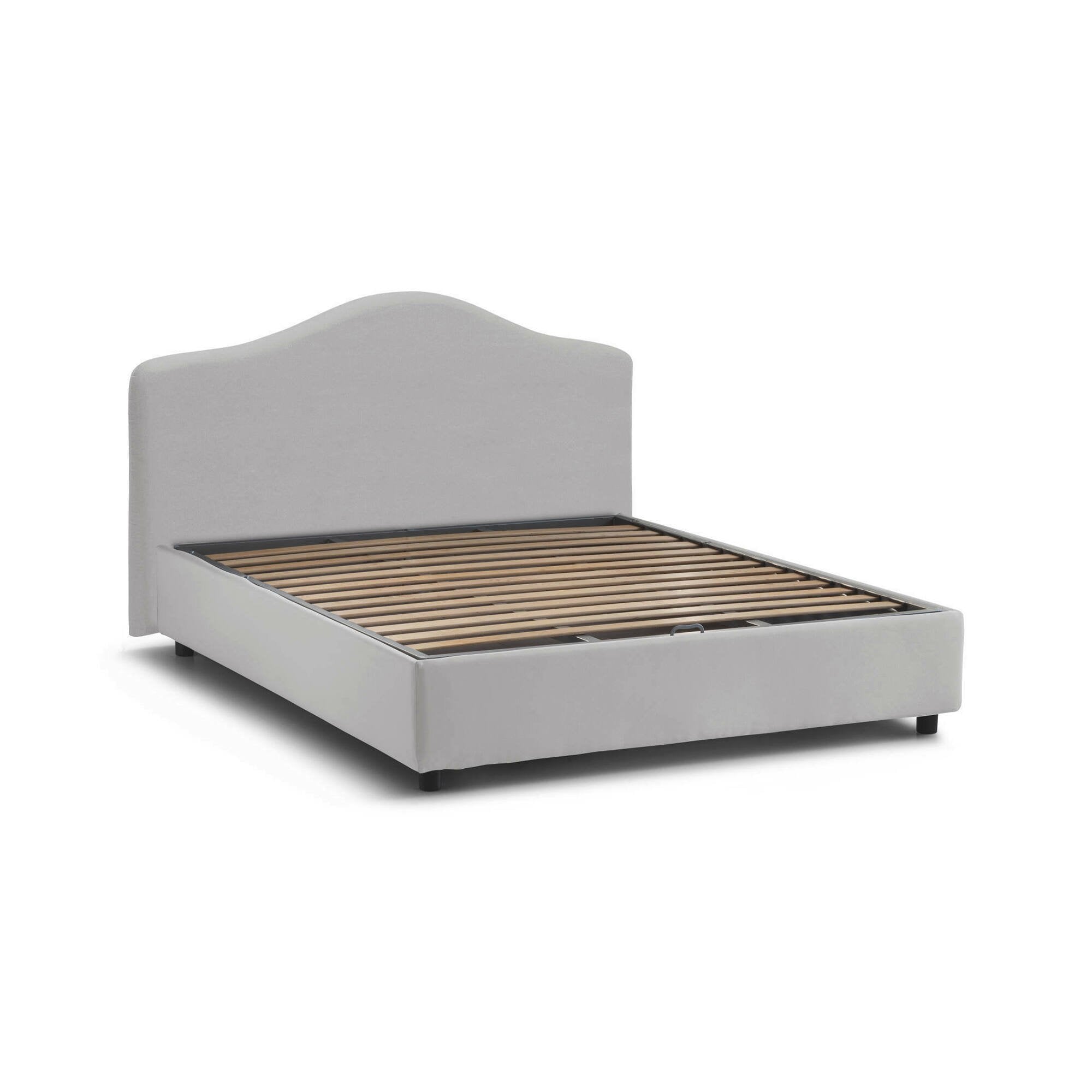 Letto matrimoniale Alborella, Letto contenitore con rivestimento in tessuto, Made in Italy, Apertura frontale, adatto per materasso 160x200 cm, Bianco