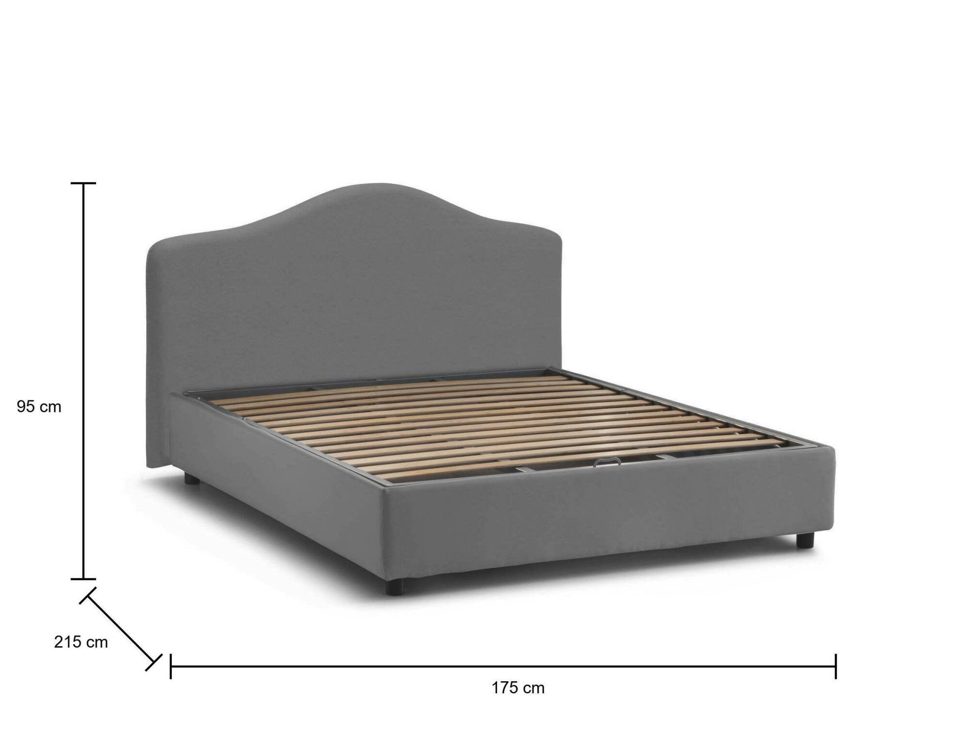 Letto matrimoniale Alborella, Letto contenitore con rivestimento in tessuto, Made in Italy, Apertura frontale, adatto per materasso 160x200 cm, Grigio