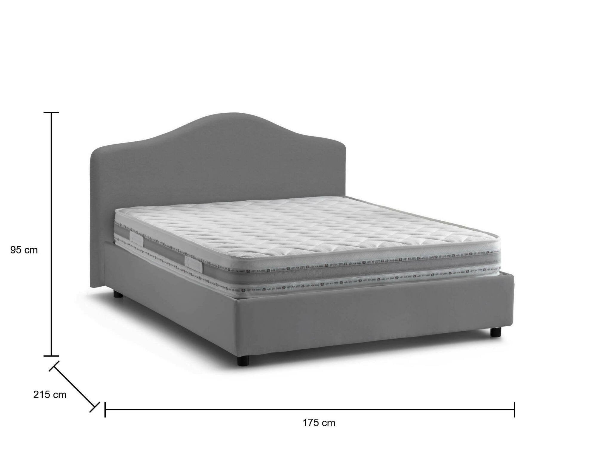Letto matrimoniale Verdite, Letto contenitore con rivestimento in tessuto, Made in Italy, Apertura frontale, con materasso 160x200 cm incluso, Grigio