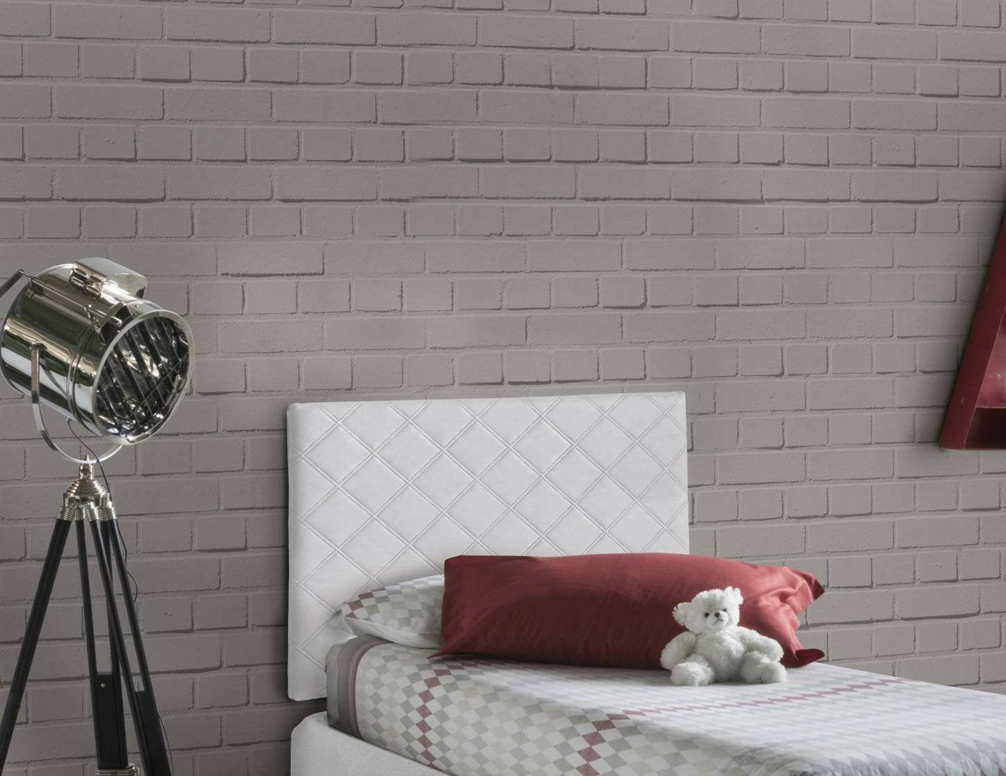 Letto singolo Arak, Testata in ecopelle a muro, Made in Italy, adatta a letto Singolo, cm 90x60, Bianco