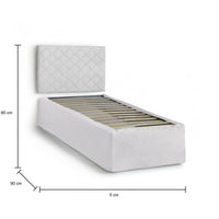 Letto singolo Accu, Set testata in ecopelle con rete ortopedica e mantovana, Made in Italy, adatta a letto Singolo, per materasso da cm 80x190, Bianco