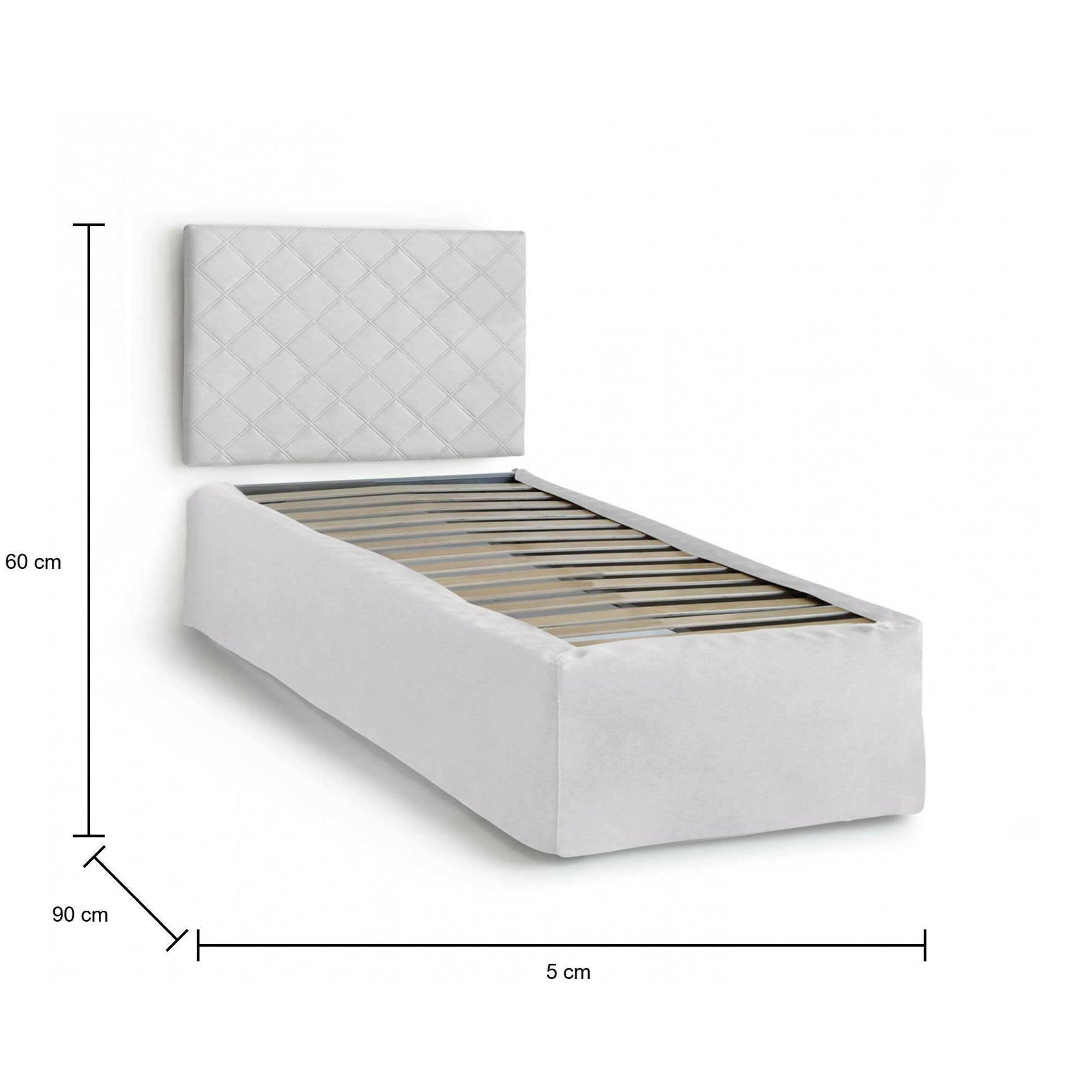 Letto singolo Accu, Set testata in ecopelle con rete ortopedica e mantovana, Made in Italy, adatta a letto Singolo, per materasso da cm 80x190, Bianco