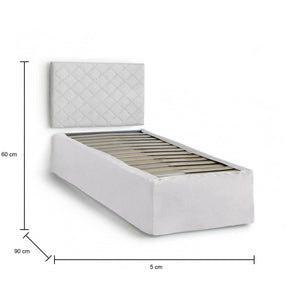 Letto singolo Accu, Set testata in ecopelle con rete ortopedica e mantovana, Made in Italy, adatta a letto Singolo, per materasso da cm 80x190, Bianco