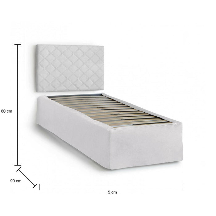 Letto singolo Accu, Set testata in ecopelle con rete ortopedica e mantovana, Made in Italy, adatta a letto Singolo, per materasso da cm 80x190, Bianco