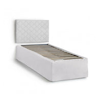 Letto singolo Accu, Set testata in ecopelle con rete ortopedica e mantovana, Made in Italy, adatta a letto Singolo, per materasso da cm 80x190, Bianco