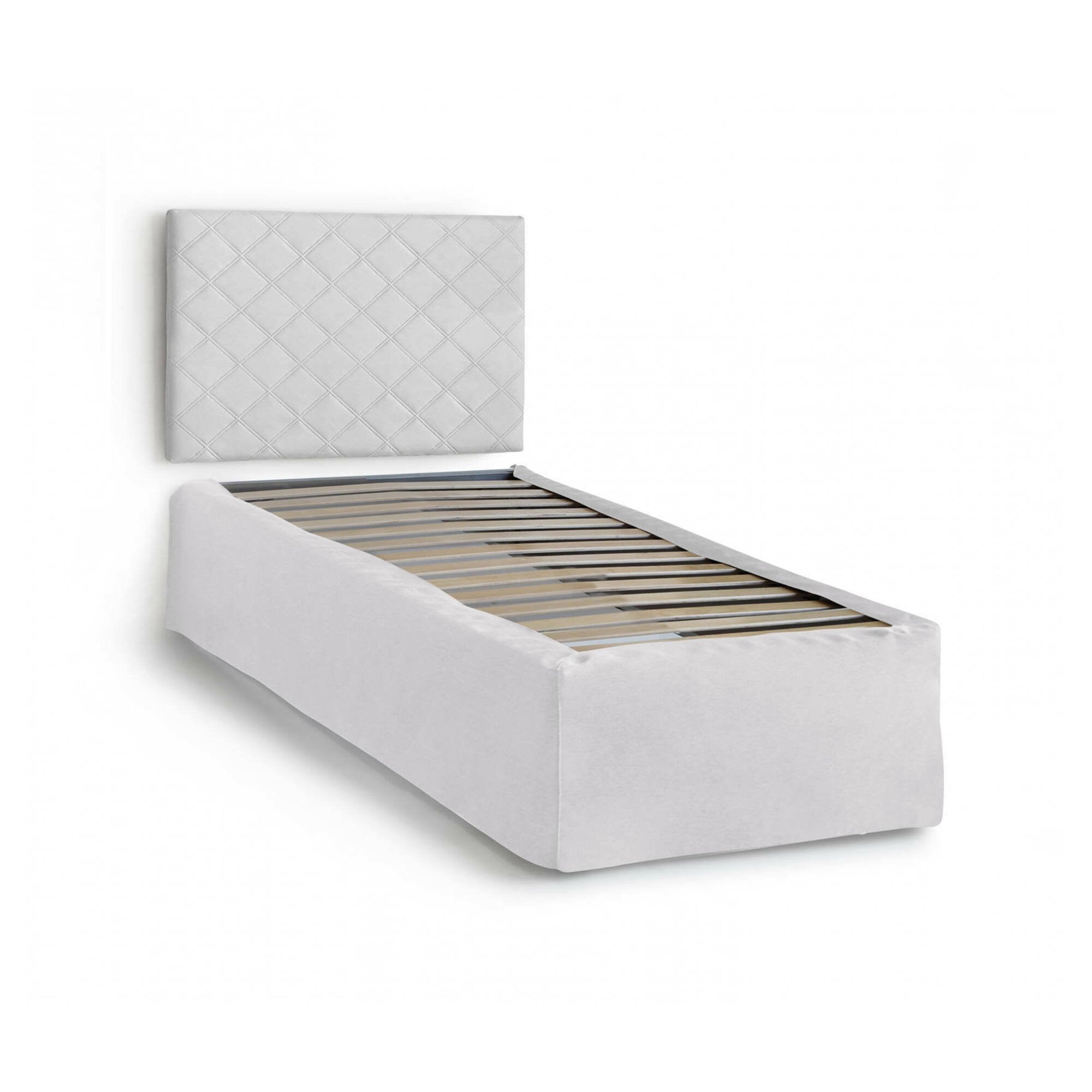 Letto singolo Accu, Set testata in ecopelle con rete ortopedica e mantovana, Made in Italy, adatta a letto Singolo, per materasso da cm 80x190, Bianco