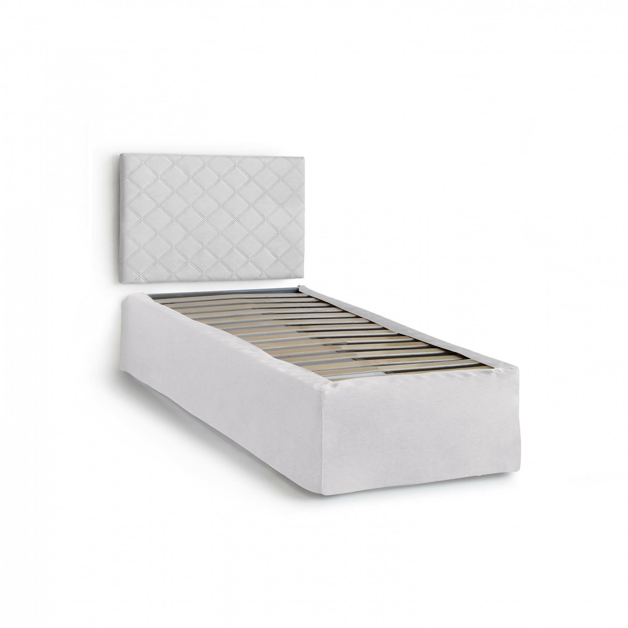 Letto singolo Ascra, Set testata in ecopelle con rete ortopedica e mantovana, Made in Italy, adatta a letto Singolo, materasso incluso, cm 80x190, Bianco