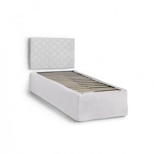 Letto singolo Ascra, Set testata in ecopelle con rete ortopedica e mantovana, Made in Italy, adatta a letto Singolo, materasso incluso, cm 80x190, Bianco