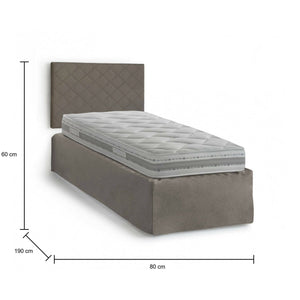 Letto singolo Ascra, Set testata in ecopelle con rete ortopedica e mantovana, Made in Italy, adatta a letto Singolo, materasso incluso, cm 80x190, Tortora