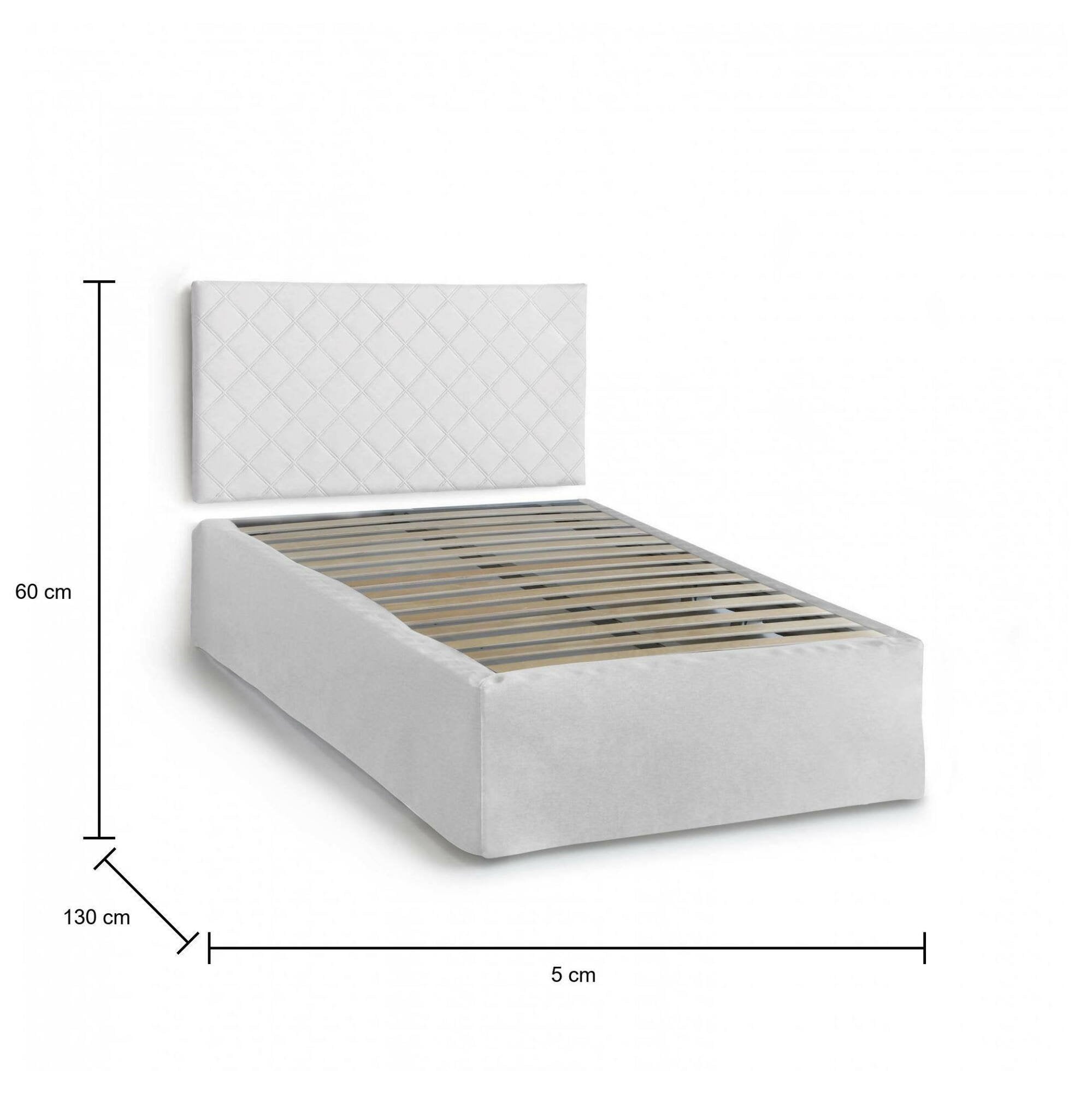 Letto piazza e mezza Anas, Set testata in ecopelle con rete ortopedica e mantovana, Made in Italy, adatto a materasso da cm 120x190, Bianco