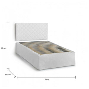 Letto piazza e mezza Anas, Set testata in ecopelle con rete ortopedica e mantovana, Made in Italy, adatto a materasso da cm 120x190, Bianco