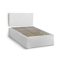 Letto piazza e mezza Anas, Set testata in ecopelle con rete ortopedica e mantovana, Made in Italy, adatto a materasso da cm 120x190, Bianco