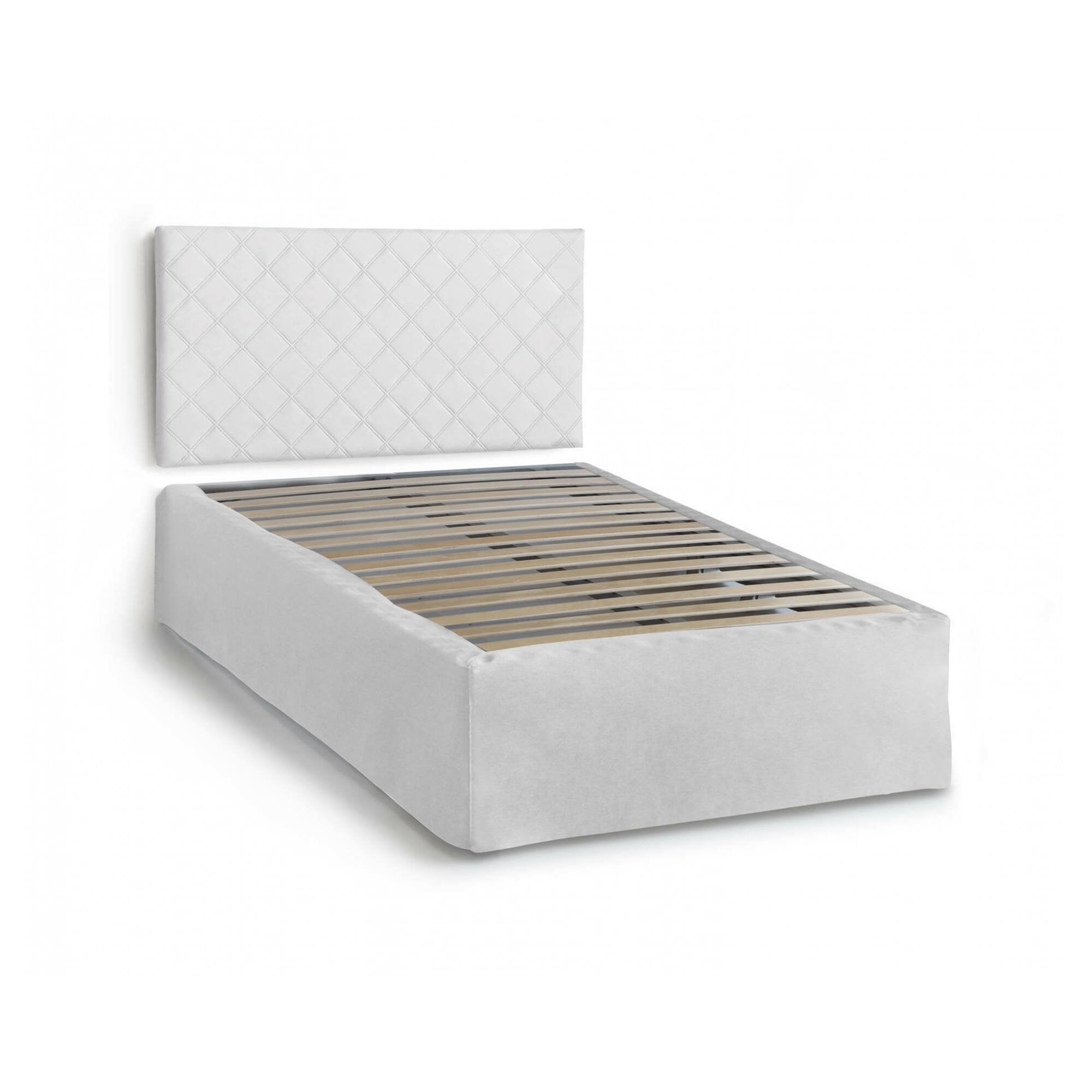 Letto piazza e mezza Anas, Set testata in ecopelle con rete ortopedica e mantovana, Made in Italy, adatto a materasso da cm 120x190, Bianco
