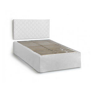 Letto piazza e mezza Anas, Set testata in ecopelle con rete ortopedica e mantovana, Made in Italy, adatto a materasso da cm 120x190, Bianco