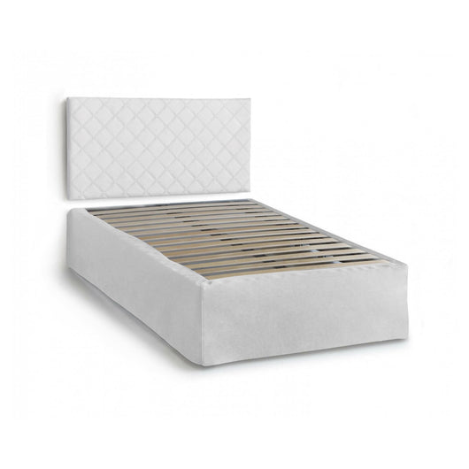 Letto piazza e mezza Anas, Set testata in ecopelle con rete ortopedica e mantovana, Made in Italy, adatto a materasso da cm 120x190, Bianco