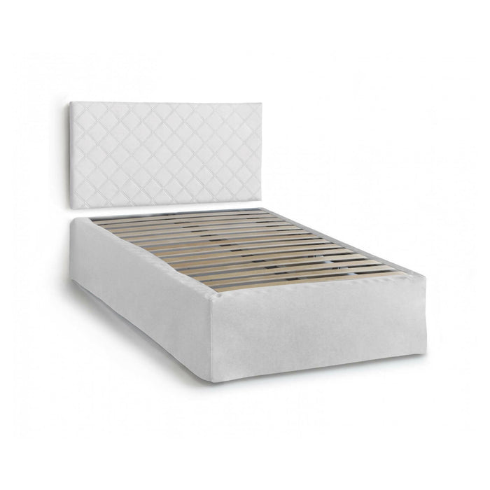 Letto piazza e mezza Anas, Set testata in ecopelle con rete ortopedica e mantovana, Made in Italy, adatto a materasso da cm 120x190, Bianco