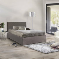 Letto piazza e mezza Anas, Set testata in ecopelle con rete ortopedica e mantovana, Made in Italy, adatto a materasso da cm 120x190, Tortora