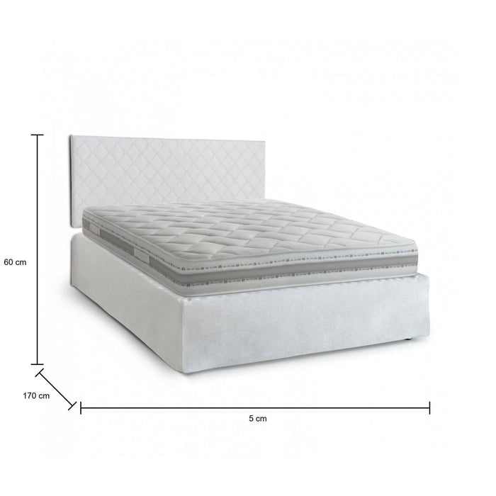 Letto matrimoniale Delinda, Set testata in ecopelle con rete ortopedica e mantovana, Made in Italy, con materasso incluso, cm 160x190, Bianco
