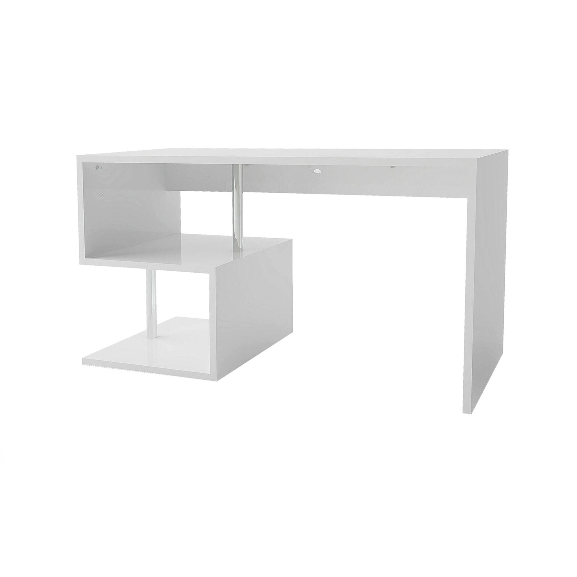 Scrivania moderna ad Esse per ufficio e studio con Atemis, Made in Italy, Tavolo da computer, Scrittoio porta PC, cm 140x60h78, Bianco lucido