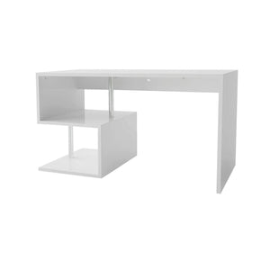 Scrivania moderna ad Esse per ufficio e studio con Atemis, Made in Italy, Tavolo da computer, Scrittoio porta PC, cm 140x60h78, Bianco lucido