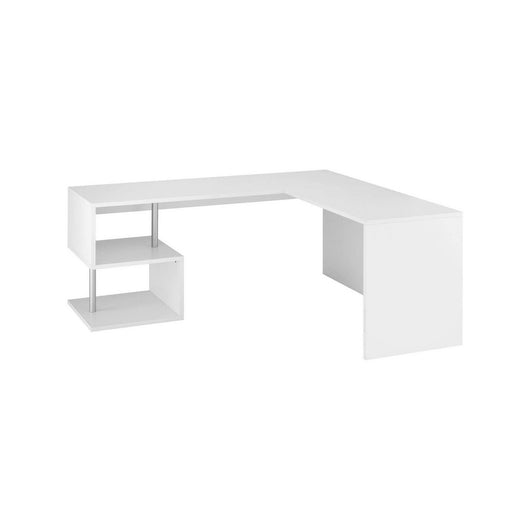 Scrivania ad angolo per ufficio con Giunone, Made in Italy, Tavolo da computer, Scrittoio porta PC, cm 160x60h78, Bianco lucido