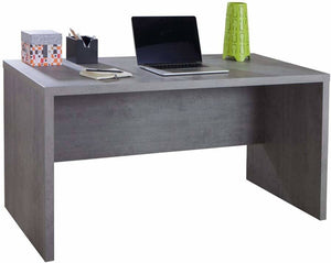 Scrivania 0, Scrittoio consolle moderno, Tavolo da studio o ufficio porta PC portalibri, Grigio Cemento, Cm 140x69h74