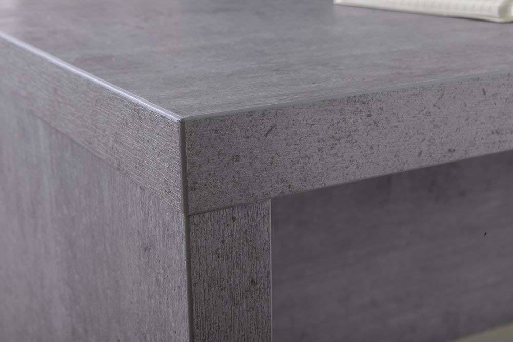 Scrivania 0, Scrittoio consolle moderno, Tavolo da studio o ufficio porta PC portalibri, Grigio Cemento, Cm 140x69h74