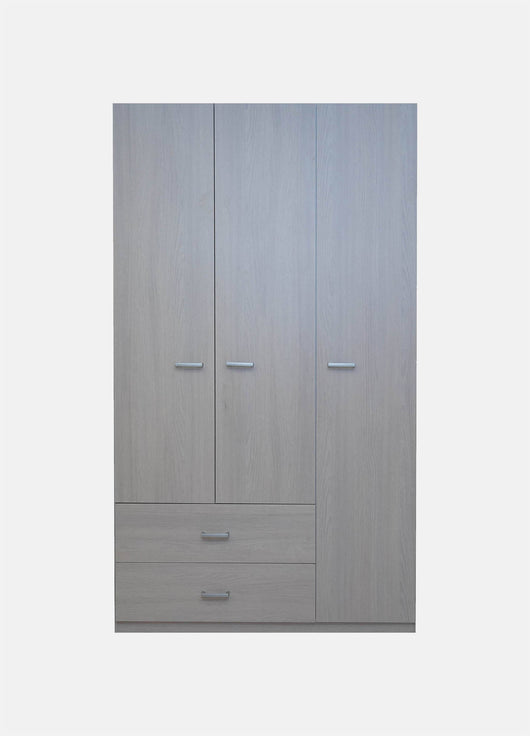 Armadio 3 ante battenti, colore olmo, cm 210x121x52, con tubo appendiabiti