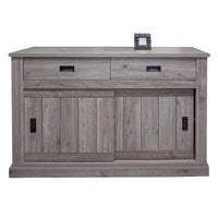 Credenza 0, Buffet stile vintage a 2 ante e cassetti, Madia con ripiani, Mobile da soggiorno, Rovere anticato, Cm 150x50h95