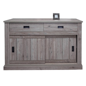 Credenza 0, Buffet stile vintage a 2 ante e cassetti, Madia con ripiani, Mobile da soggiorno, Rovere anticato, Cm 150x50h95